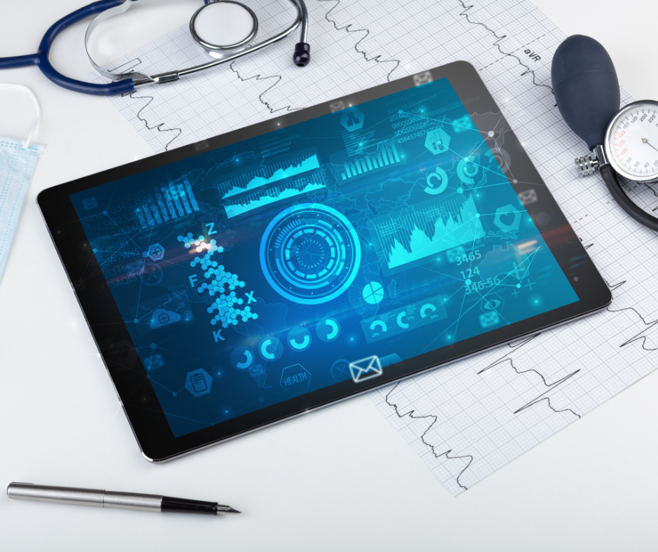 image of a tablet with medical device data visualization on the screen